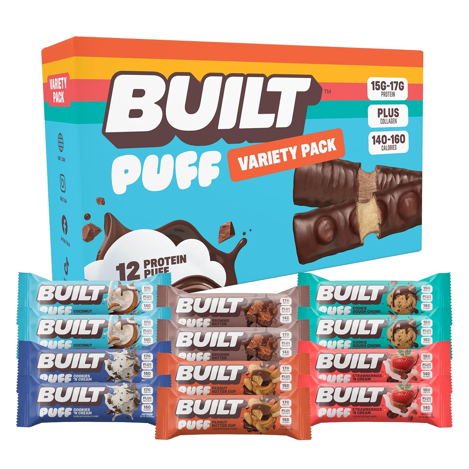 BUILT Puff Protein Bars, Variety Pack
