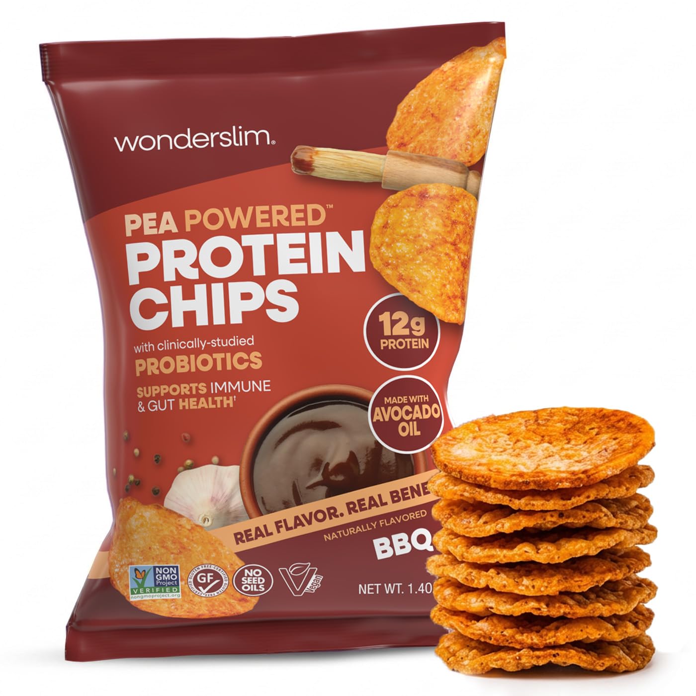 Wonderslim Protein Chips with Probiotics – 12ct, BBQ Pea ...